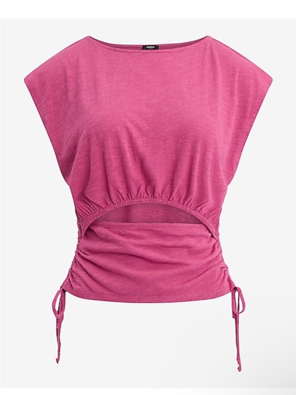 Express Boat Neck Cap Sleeve Front Cutout Side Tie Pink Tee Top XS